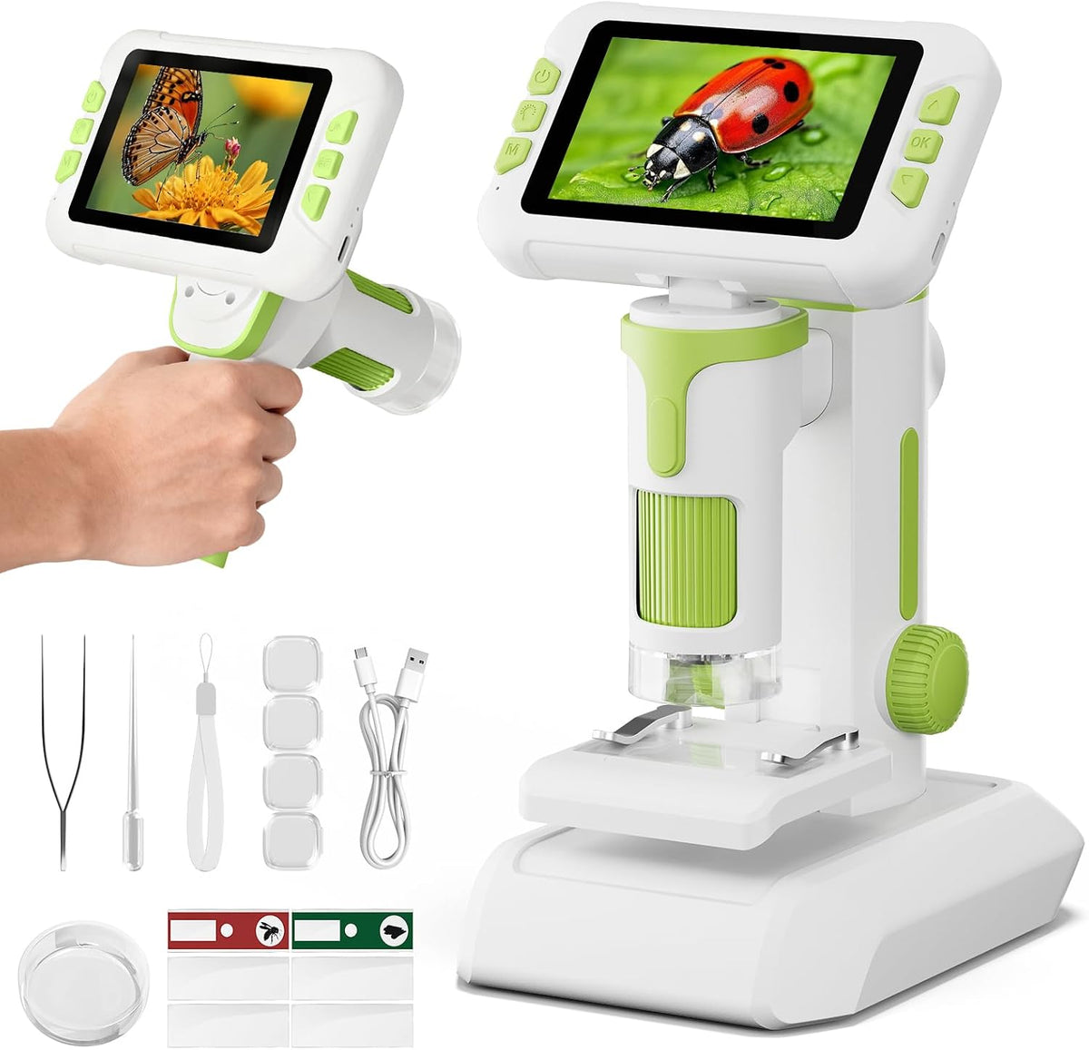 1600X Microscope for Kids, 1080P 4.0" Digital Screen Kids Microscopes with Slides Kit, Edu (view 2)