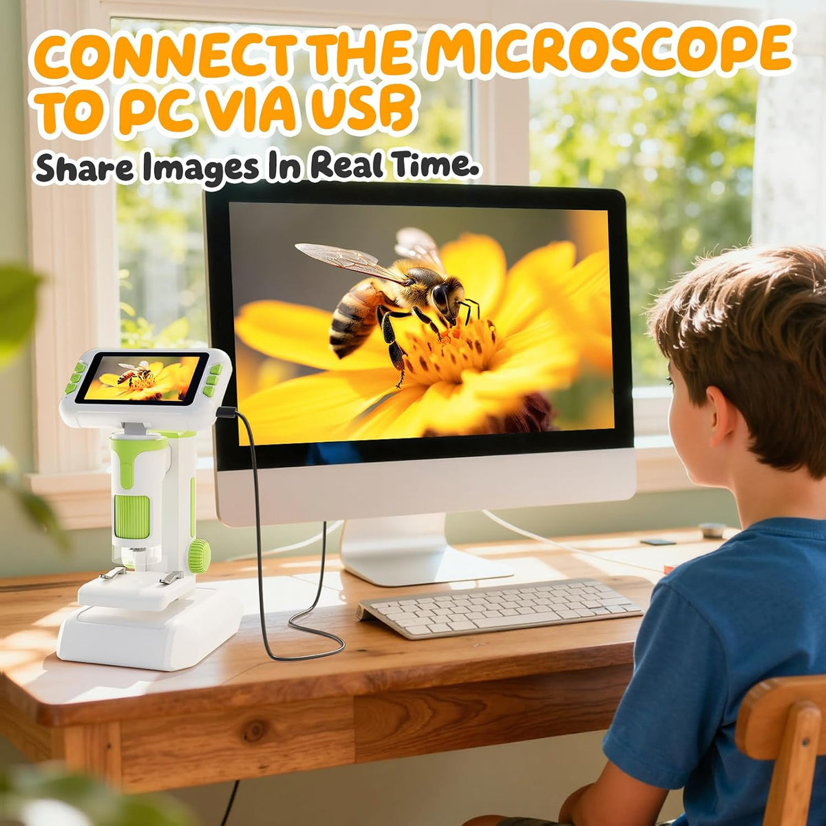1600X Microscope for Kids, 1080P 4.0" Digital Screen Kids Microscopes with Slides Kit, Edu (view 5)