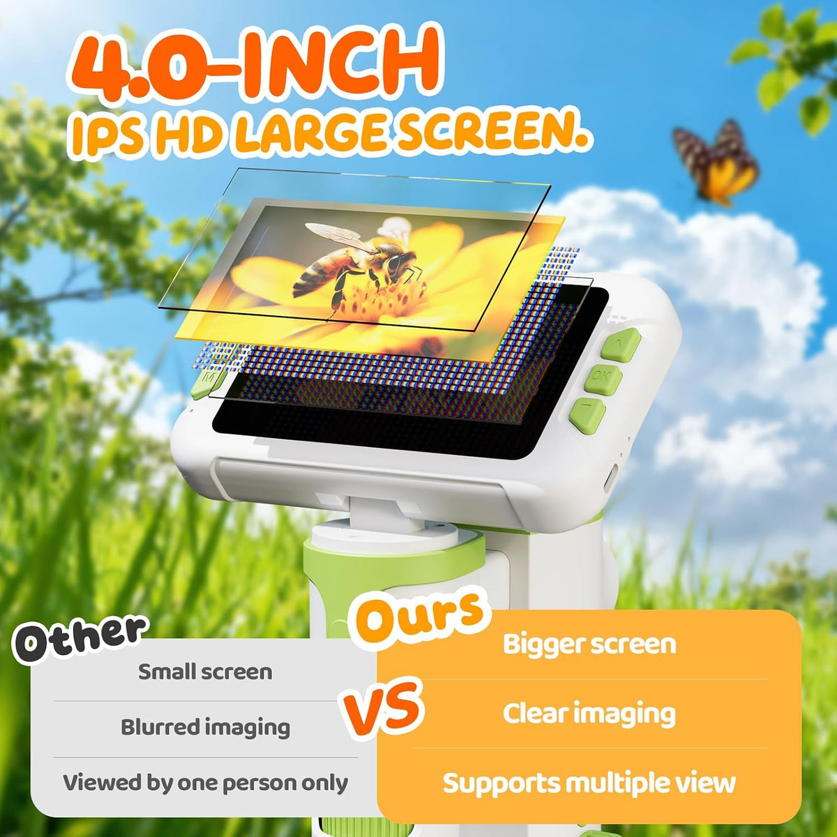1600X Microscope for Kids, 1080P 4.0" Digital Screen Kids Microscopes with Slides Kit, Edu (view 4)