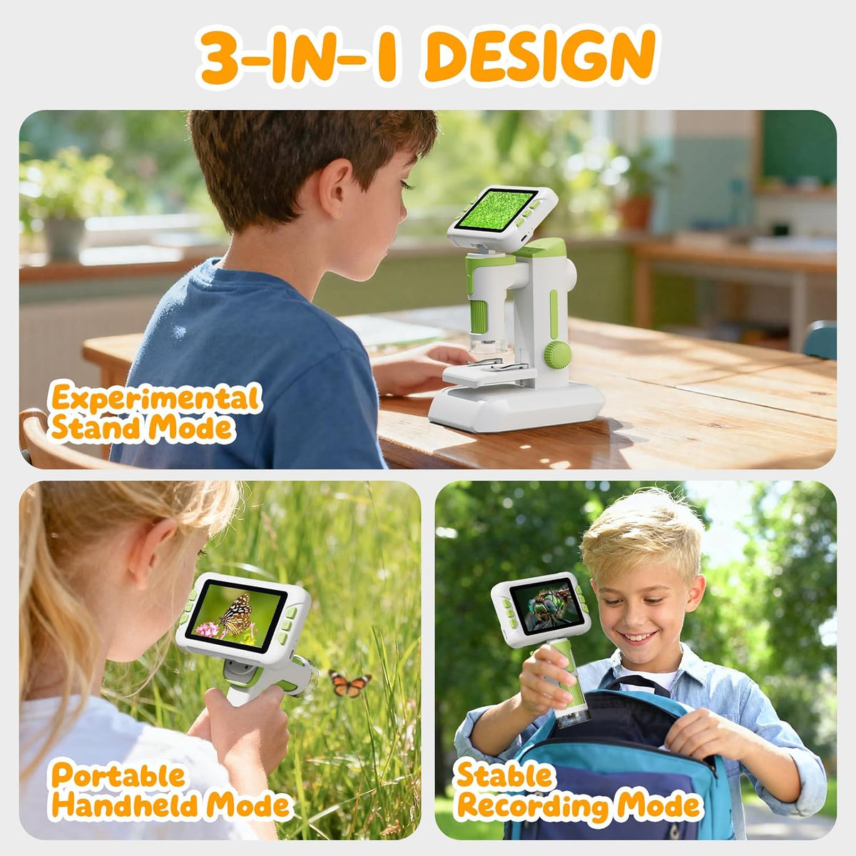 1600X Microscope for Kids, 1080P 4.0" Digital Screen Kids Microscopes with Slides Kit, Edu (view 6)