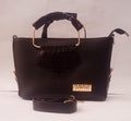 Black croc embossed handbag with gold hardware