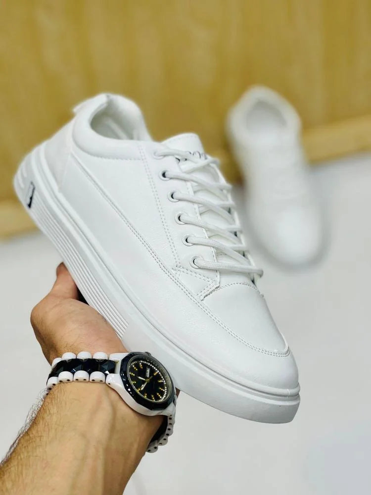 Men's white rexene sneakers with textured finish – front view