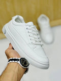 Men's white rexene sneakers with textured finish – front view