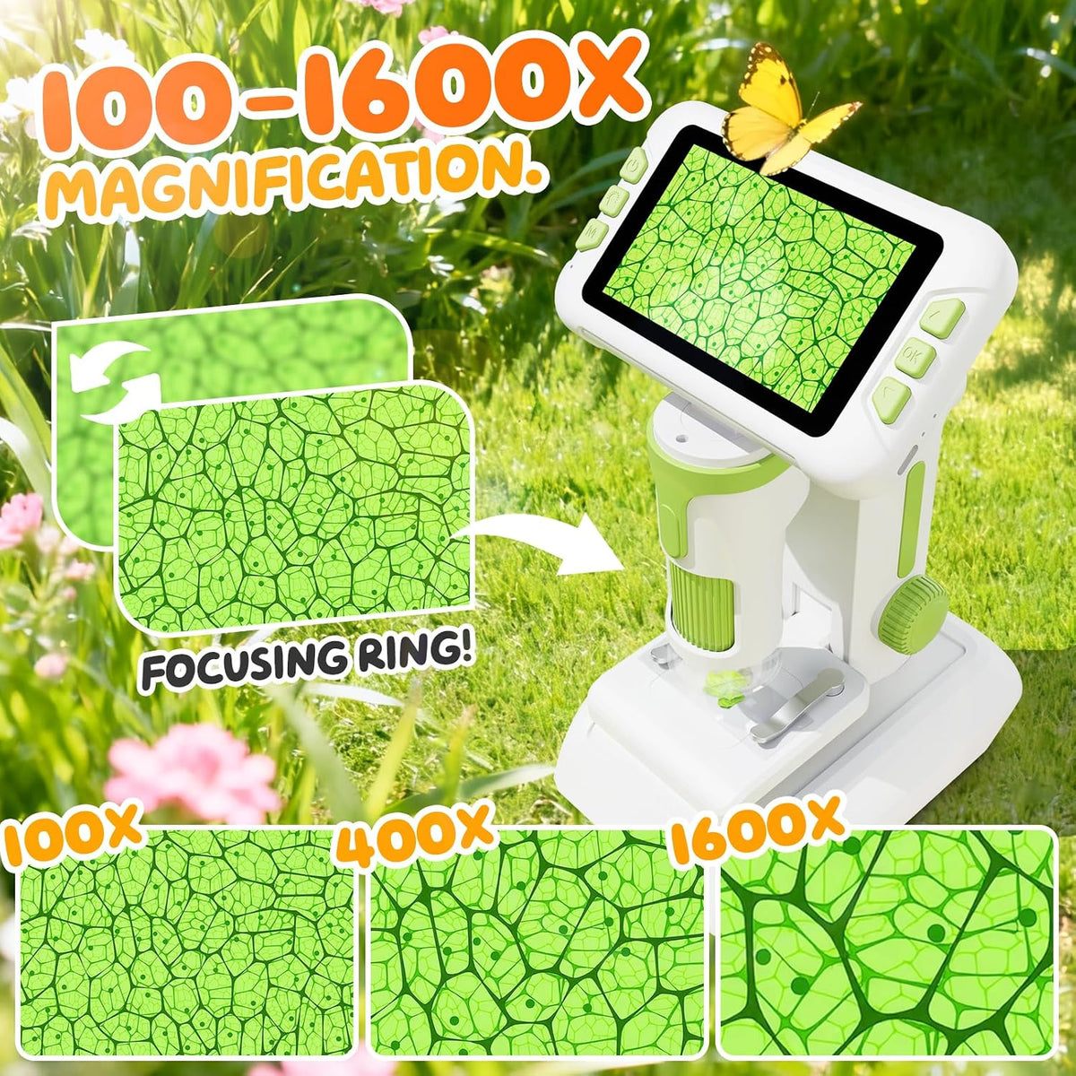 1600X Microscope for Kids, 1080P 4.0" Digital Screen Kids Microscopes with Slides Kit, Edu (view 3)