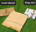 Men's beige wool shawl with fringed edges - full view
