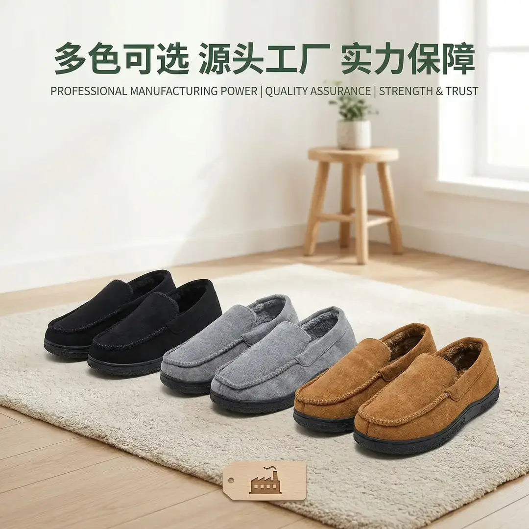 Men's fleece-lined winter slippers - pair front view
