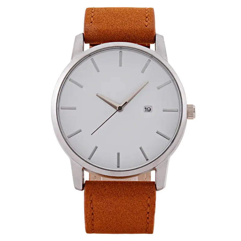 Men's quartz calendar watch - black strap front view