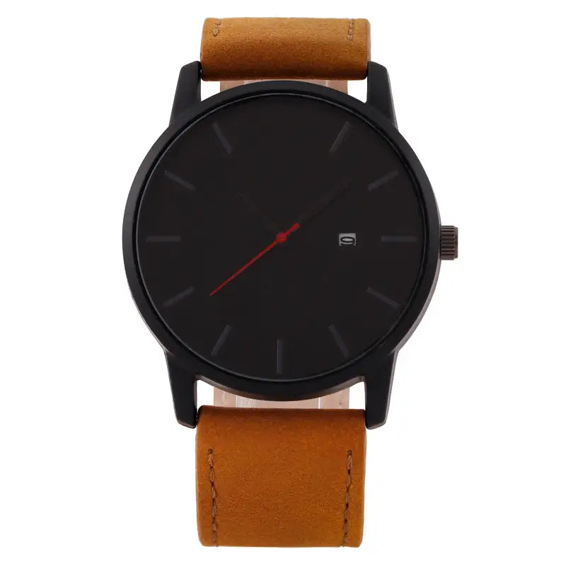 Men's quartz calendar watch - leather strap detail