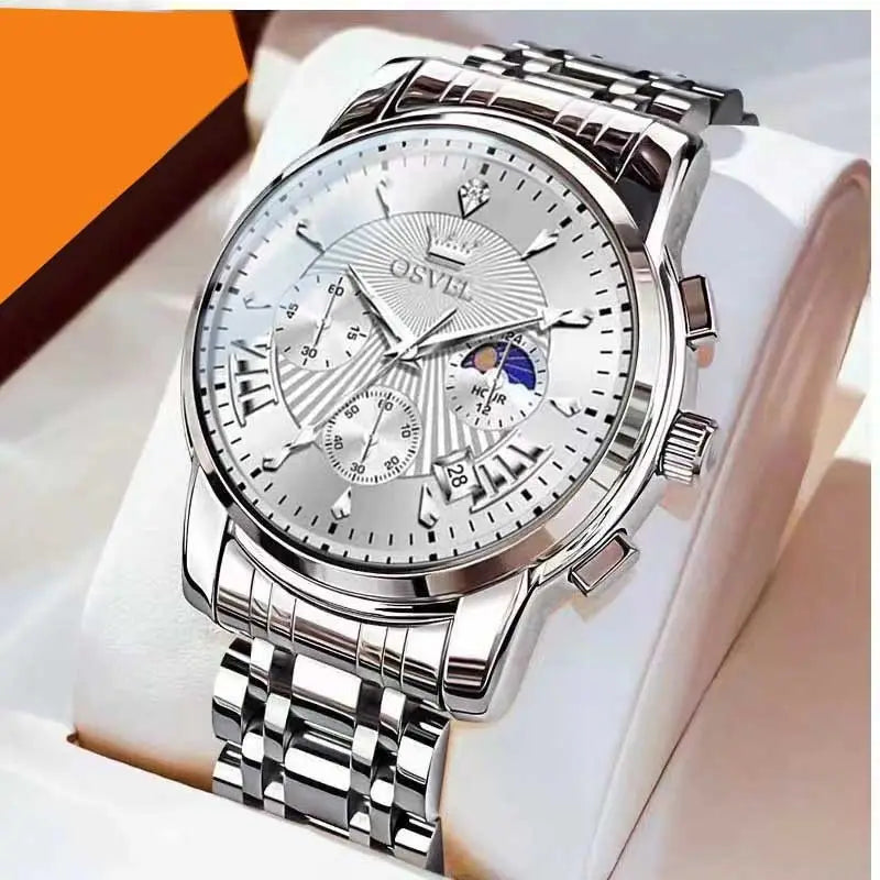 Men's multifunctional quartz fashion watch with blue dial - front view