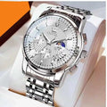 Men's multifunctional quartz fashion watch with blue dial - front view