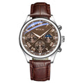 Wokai men's business quartz watch with brown leather strap, china import - front view