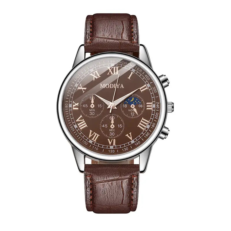 Men's Chronograph Watch – Black Leather Band, Quartz Movement