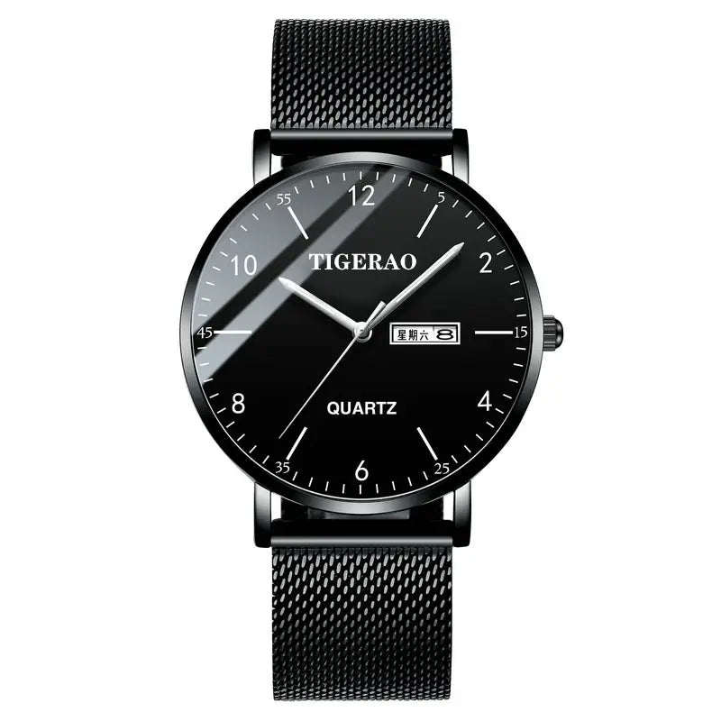 Automatic calendar watch waterproof build front view