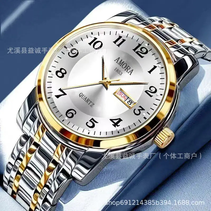 Men's gold and silver mechanical watch, china import - front view