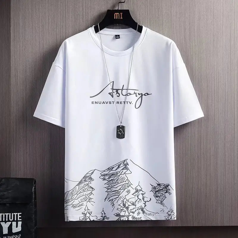 Men's snow mountain print shorts - front view