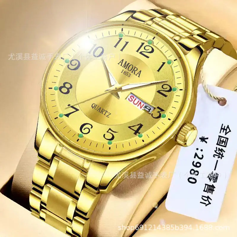 Men's gold and silver mechanical watch, china import - close-up detail