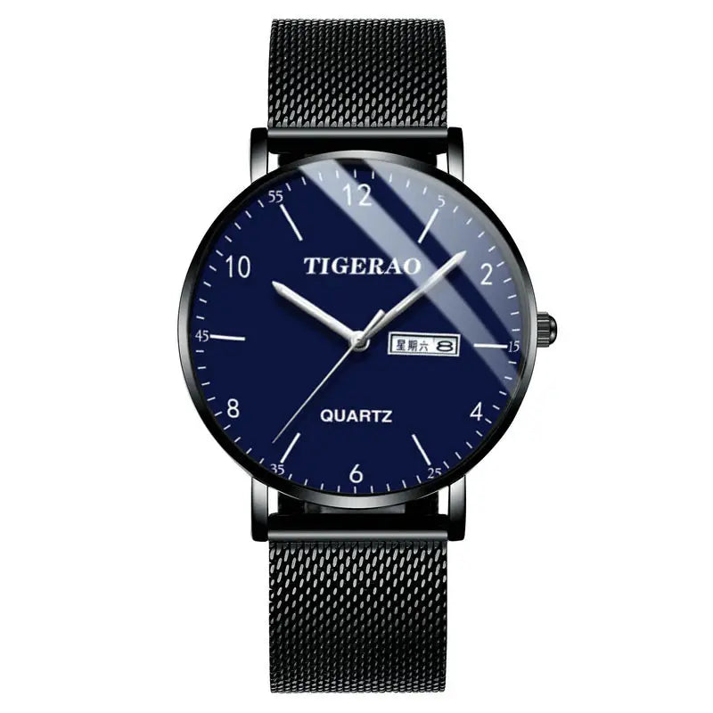 Men's mechanical calendar watch clear dial close-up